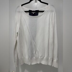 Pink Pineapple Elegant White Women's Scoop Neck Sweater 100% Cotton Medium